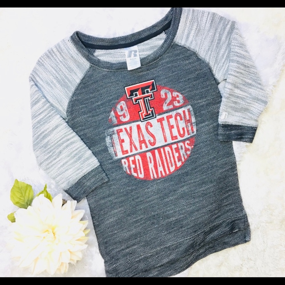 Texas Tech gray knit crew 3/4 sleeve sweater knit shirt size S